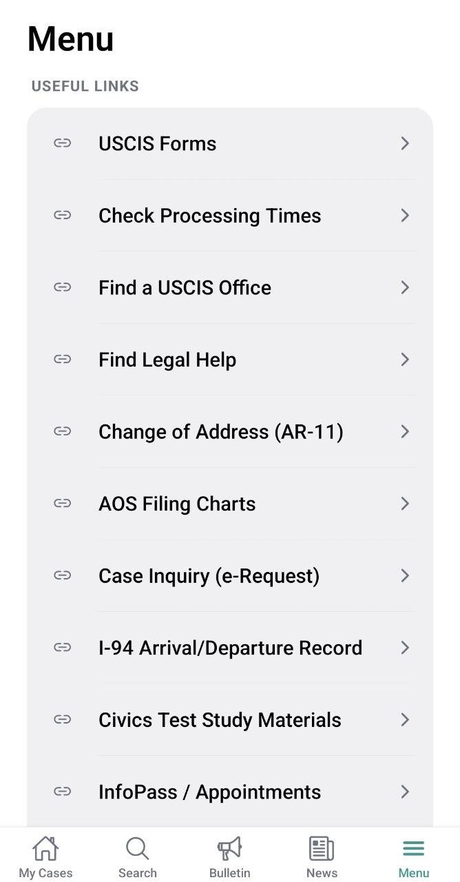 StatusPal Useful Links screen